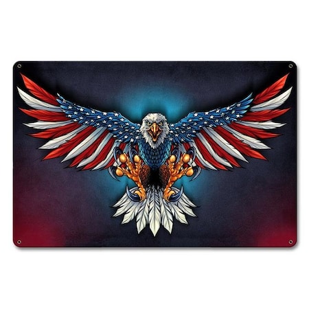 Dwellingdesigns 12 x 18 in. Eagle with US Flag Wings Satin Metal Sign DW1127725